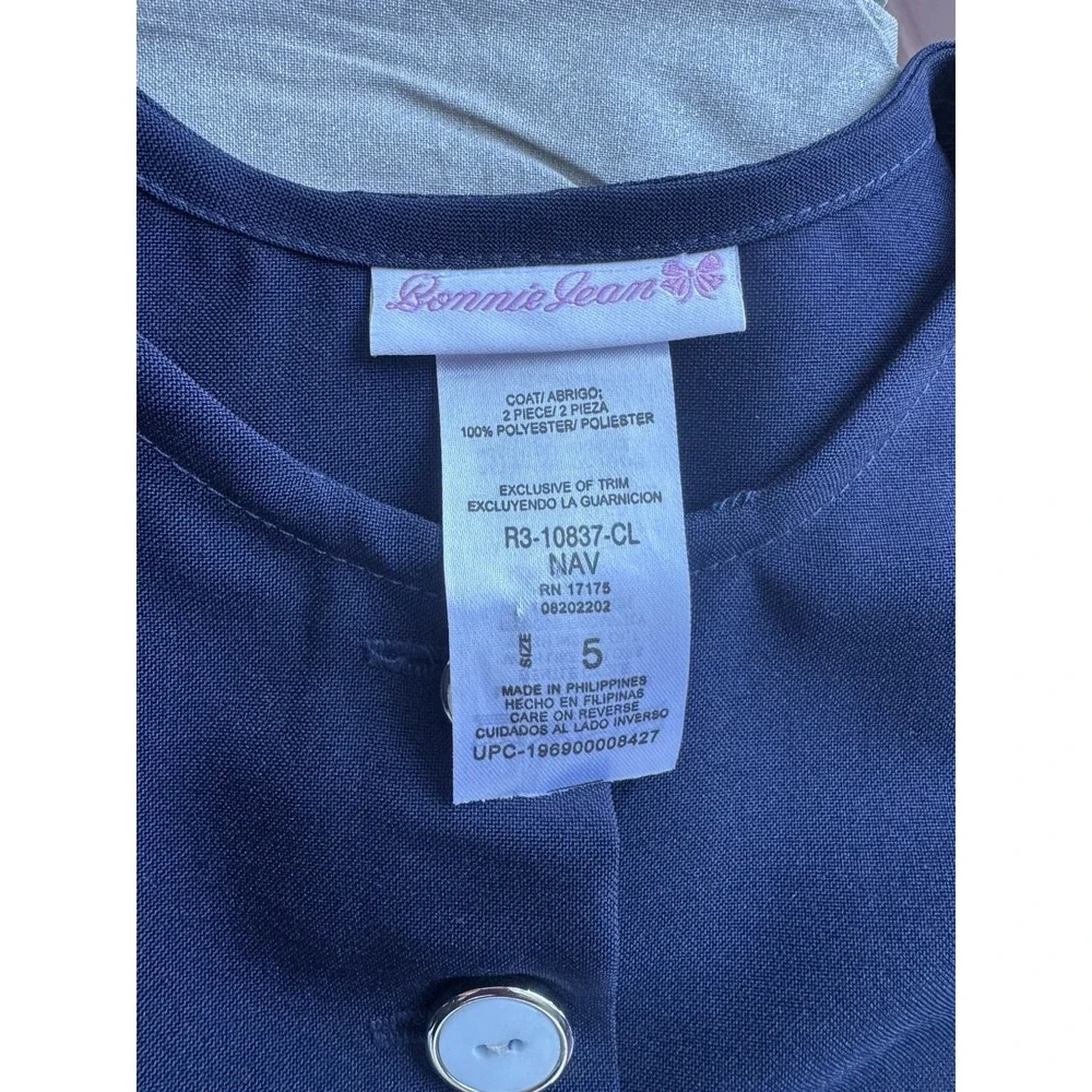 Bonnie‎ Jean Navy Blue Long Sleeve Baby Girl Jacket with White Bows Button Sz 5